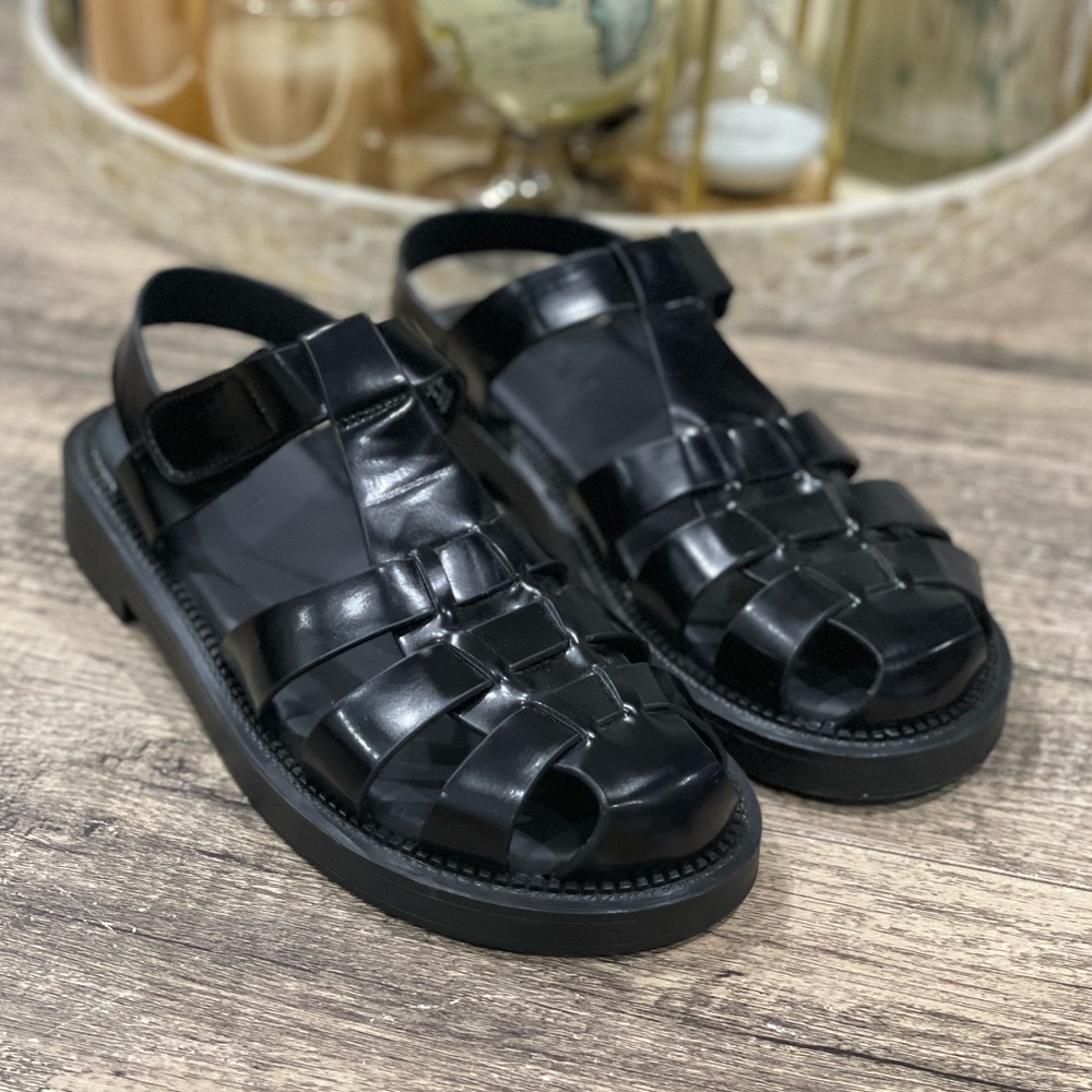 Zara Black Woven Leather Fisherman Sandals - Picture 2 of 13
